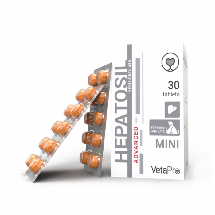 VETAPRO hepatosil advanced mini 30tab cut suport hepativ caini si pisici