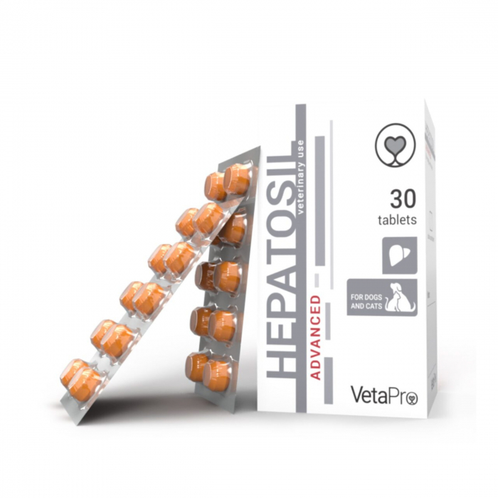 VETAPRO hepatosil advanced 30tab cut suport hepatic caini si pisici