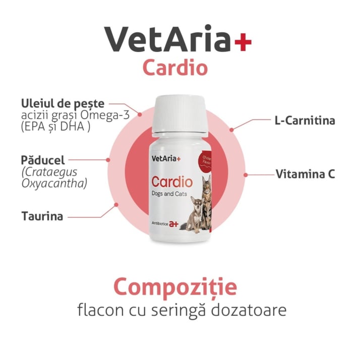 VetAria+ Cardio Câini și pisici, Suspensie orală palatabilă cu aromă de pui, Flacon de 45 ml [3]