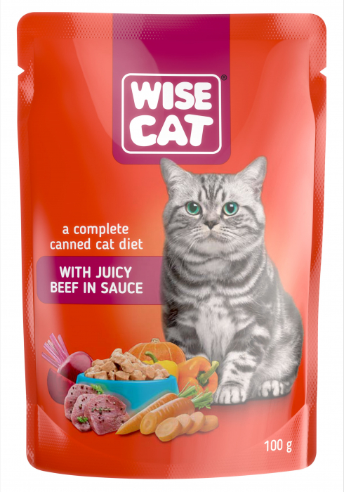 Wise cat, hrana umeda pentru pisici cu vita in sos - 24x100 g
