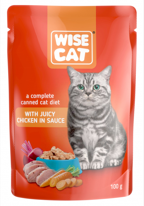 in cat timp creste un pui de carne Wise cat, hrana umeda pentru pisici cu pui in sos - 24x100 g