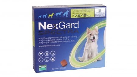 Antiparazitare interne si externe - NexGard Spectra M comprimate masticabile, 7.5-15 kg, 3 comprimate
