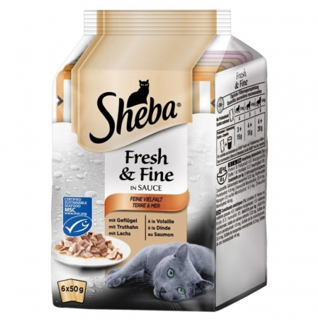 Pisici - Sheba Mini, Selectii Pasare si Peste, 6x50g