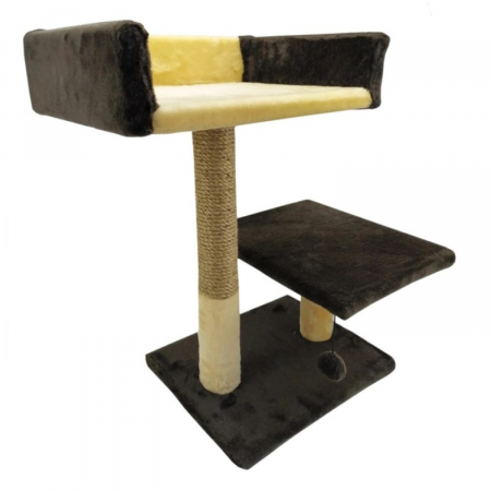 Pisici - Ansamblu de joaca pentru pisici tip coloana cu canapea dubla si ciucure culoare bej cu ciocolata  50 x 38 x 30 cm
