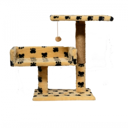 Pisici - Ansamblu de joaca pentru pisici tip coloana cu canapea dubla si ciucure culoare bej cu pete  50 x 38 x 30 cm