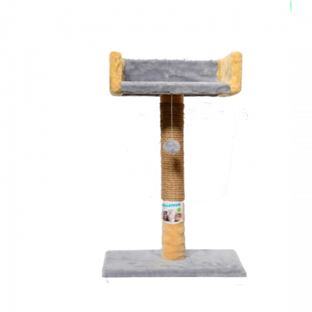 Ansambluri de joaca, sisaluri - Ansamblu de joaca pentru pisici tip coloana cu canapea si ciucure culoare gri cu bej 50 x 30 x 33 cm
