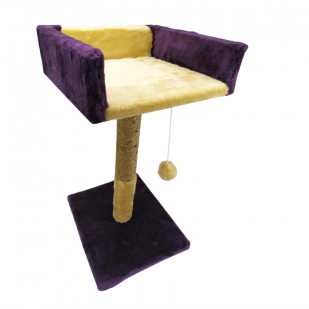 Pisici - Ansamblu de joaca pentru pisici tip coloana cu canapea si ciucure culoare mov cu bej 50 x 30 x 33 cm