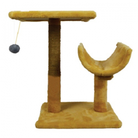 Pisici - Ansamblu de joaca pentru pisici tip polita cu ciucure si semitunel bej 50 x 38 x 30 cm