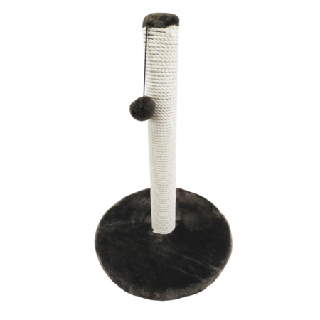 Pisici - Ansamblu de joaca pentru pisici Scratchboard tip coloana pe suport rotund cu ciucure pe culoare gri inchis 50 x 38 cm