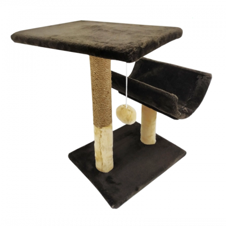 Pisici - Ansamblu de joaca pentru pisici tip polita cu ciucure si semitunel ciocolata 50 x 38 x 30 cm