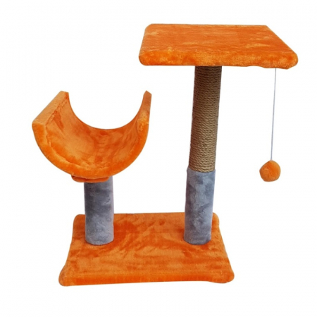 Pisici - Ansamblu de joaca pentru pisici tip polita cu ciucure si semitunel portocaliu 50 x 38 x 30 cm