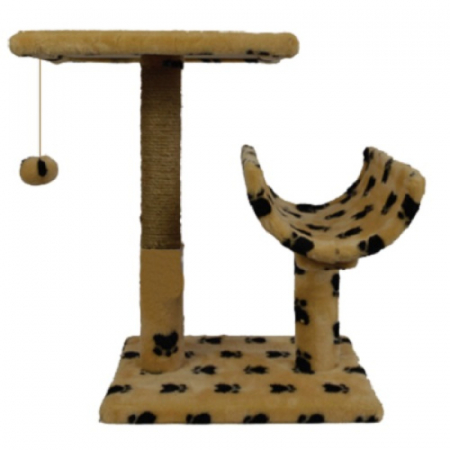 Pisici - Ansamblu de joaca pentru pisici tip polita cu ciucure si semitunel bej cu pete 50 x 38 x 30 cm