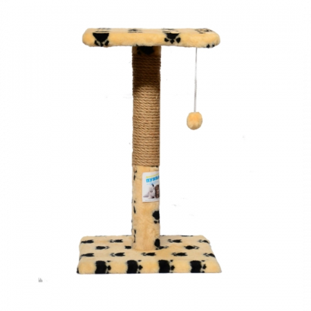 Pisici - Ansamblu de joaca pentru pisici tip polita pe suport cu ciucure bej cu pete 50 x 30 x  30 cm