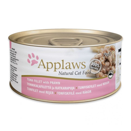 Pisici - Applaws, conservă hrană umedă pisici cu ton si creveti, (în supă), 156g