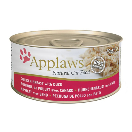 Pisici - Applaws, conservă hrană umedă pisici cu piept de pui si rata, (în supă), 70g