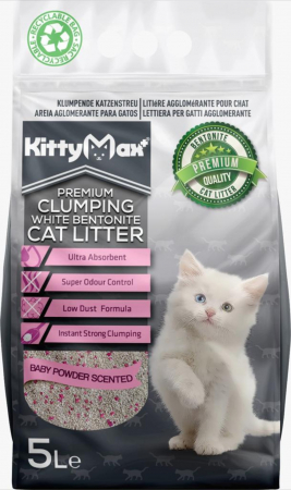 Pisici - KittyMax Asternut Igienic Bentonita Premium KittyMax Baby Powder pentru Pisici 5 l