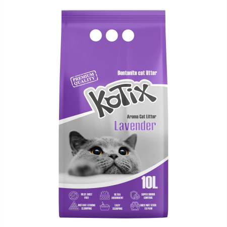 Pisici - Asternut igienic pentru pisici bentonita Kotix, 5l, aroma Lavanda