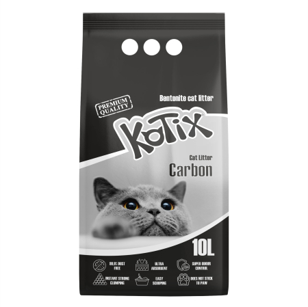 Pisici - Asternut igienic pentru pisici bentonita Kotix, 10l, aroma Carbune Activ