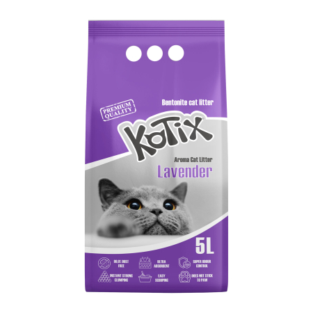 Pisici - Asternut igienic pentru pisici bentonita Kotix, 5l, aroma Lavanda
