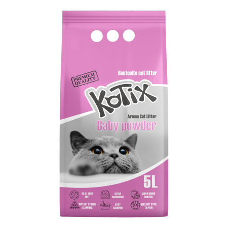 Pisici - Asternut igienic pentru pisici bentonita Kotix, 5l, aroma Pudra de talc