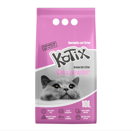Pisici - Asternut igienic pentru pisici bentonita Kotix, 10l, aroma Pudra de talc