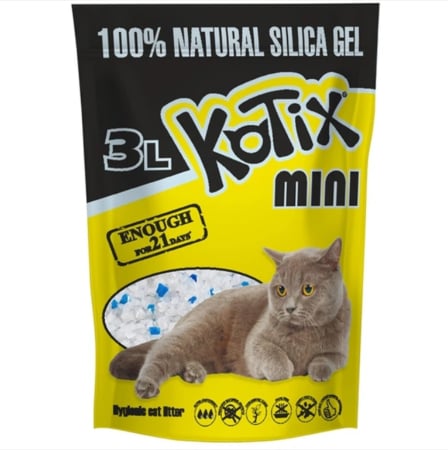 Pisici - Asternut igienic pentru pisici, silicat, Kotix Normal MINI, 3L
