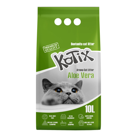 Pisici - Asternut igienic pentru pisici bentonita Kotix, 10l, aroma Aloe Vera