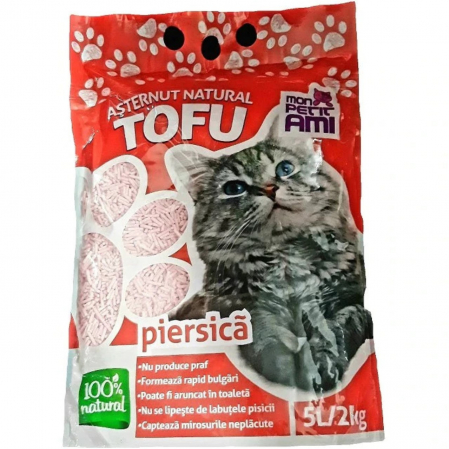 Asternut litiera / Nisip / Silicat - Asternut igienic pentru pisici Tofu Piersica, Mon Petit 5 l