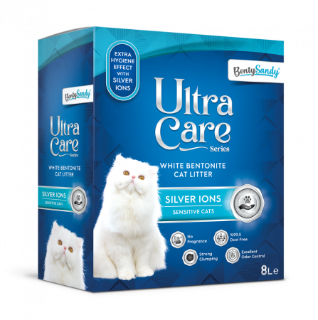 Asternut litiera / Nisip / Silicat - Asternut Igienic Ultra Care Ioni de Argint pentru Pisici Sensibile  8 l