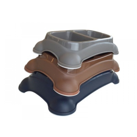 Pisici - Bol dublu din plastic pentru caini si pisici M-PETS, 2 x 950 ml