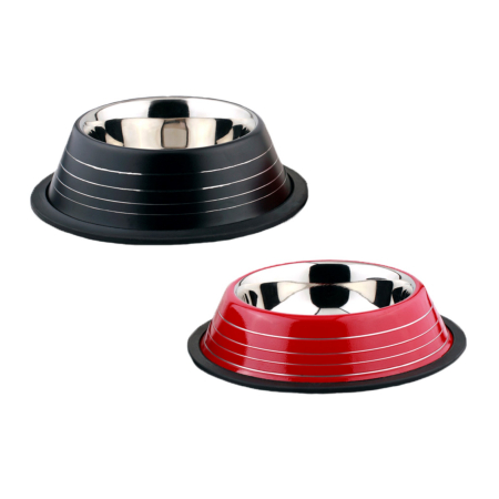 Castroane si boluri pentru apa si mancare - Bol pentru hrană animale cu suport gumat, Agility diametru 19 cm, Rosu/Negru 400 ml
