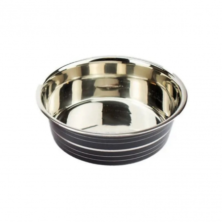 Caini - Bol pentru hrană animale, inox, diametru 2 l, 25 cm, Negru Agility