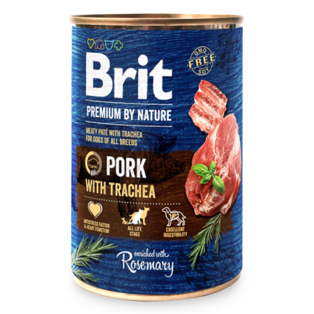 Hrana Umeda Caini - Brit Premium by Nature Pork with Trachea 400 g conserva