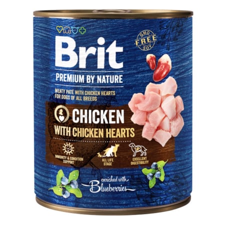 Hrana Umeda Caini - Brit Premium by Nature Chicken with Hearts 800 g conserva