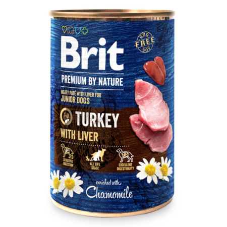 Hrana Umeda Caini - Brit Premium by Nature Junior Turkey with Liver 400 g conserva