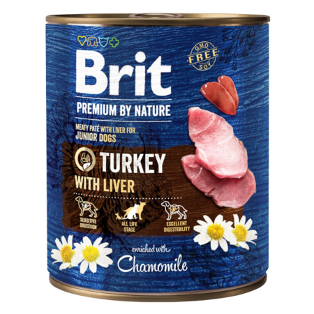 Hrana Umeda Caini - Brit Premium by Nature Junior Turkey with Liver 800 g conserva