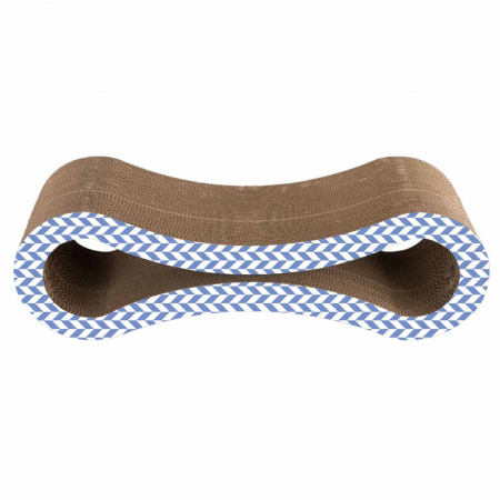Pisici - Carton de zgariat pentru pisici, model infinit, 86.36×26.67×26.67 cm, Albastru/Alb
