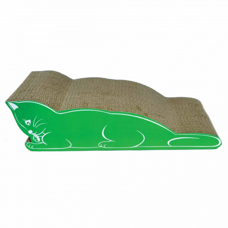 Ansambluri de joaca, sisaluri - Carton de zgariat pentru pisici, model pisica, 48.89×22.86×13.33 cm, Verde