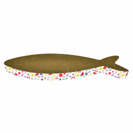 Pisici - Carton de zgariat pentru pisici, model peste, 44.45×13.97×5.08 cm, Multicolor