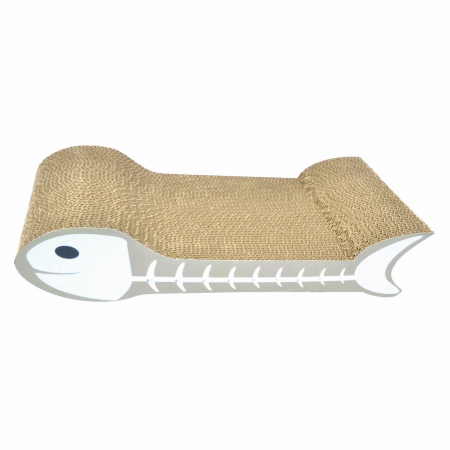 Pisici - Carton de zgariat pentru pisici, model os de peste, 40.95×21.59×8.25 cm, Alb