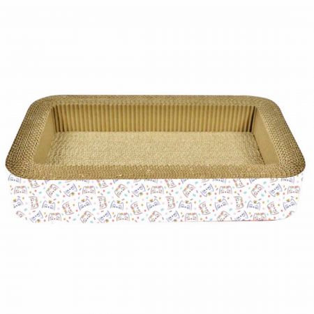 Pisici - Carton de zgariat pentru pisici, model pat, 50.8×30.48×8.89 cm, Multicolor