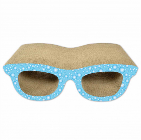Pisici - Carton de zgariat pentru pisici, model ochelari, 38.1×20.32×12.7 cm, Albastru