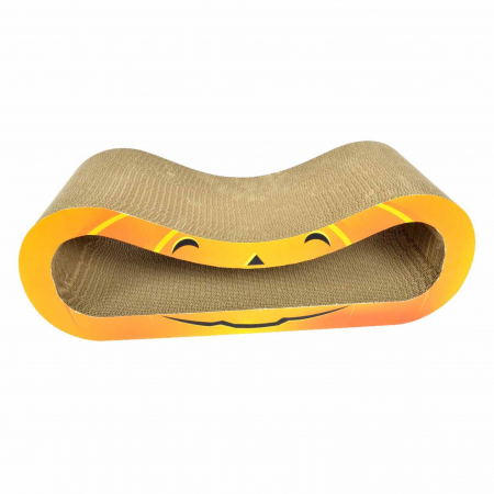 Pisici - Carton de zgariat pentru pisici, model dovleac halloween, 66.67×24.13×23.33 cm, Portocaliu