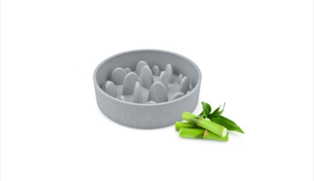 Accesorii caini - Castron hranire lenta Nayeco Bamboo - 800ml - Albastru 17,5x 5x 17cm