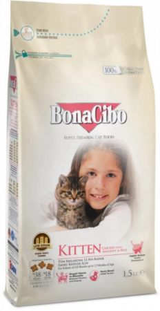 Pisici - BonaCibo Kitten Chicken & Rice with Anchovy 15 kg