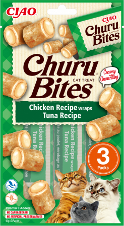 Recompense Delicioase - Churu Bites Recompense pentru Pisici cu Pui si Ton fara cereale - 3 x 10 g