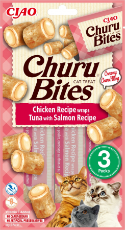 Recompense Delicioase - Churu Bites Recompense pentru Pisici cu Pui, Ton si Somon - 3 x 10 g