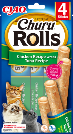 Pisici - Churu Rolls Recompense pentru Pisici cu Pui si Ton fara cereale - 4x10g