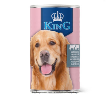 Hrana Umeda Caini - Hrana umeda caini King Dog - conserva cu carne de vita - 1240g