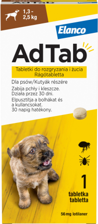 Antiparazitare interne si externe - AdTab 56 mg comprimate masticabile pentru câini (1,3–2,5 kg)